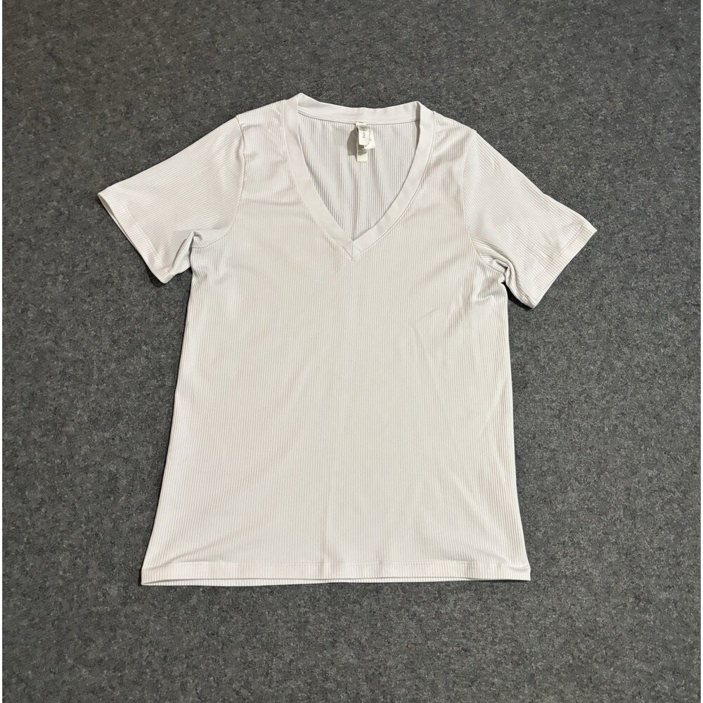Athleta T Shirt Women’s Size XL White Ribbed V-Neck Short Sleeve